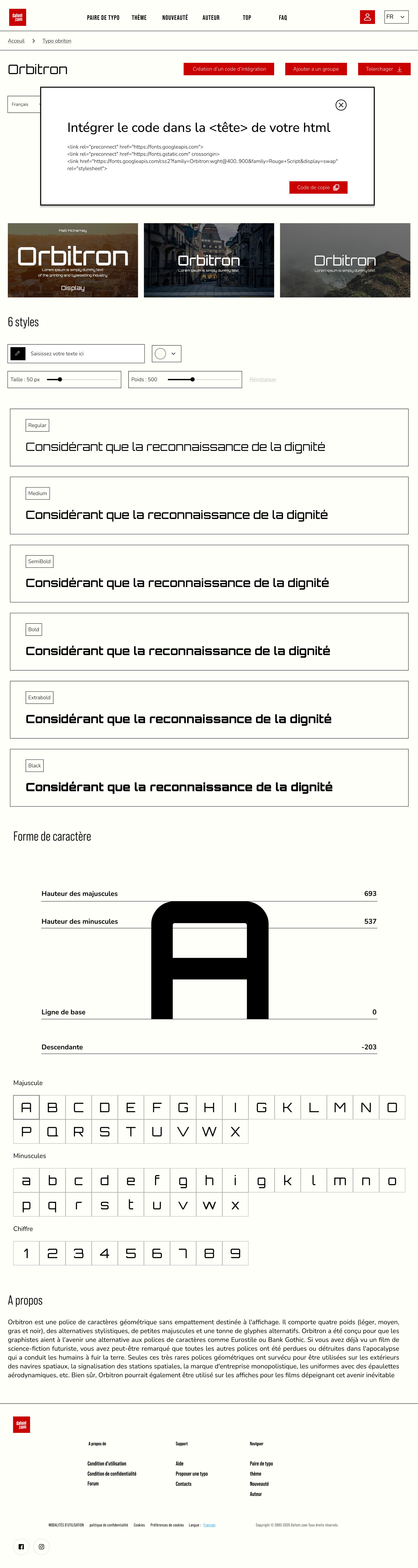 Création du code d'intégration Dafont