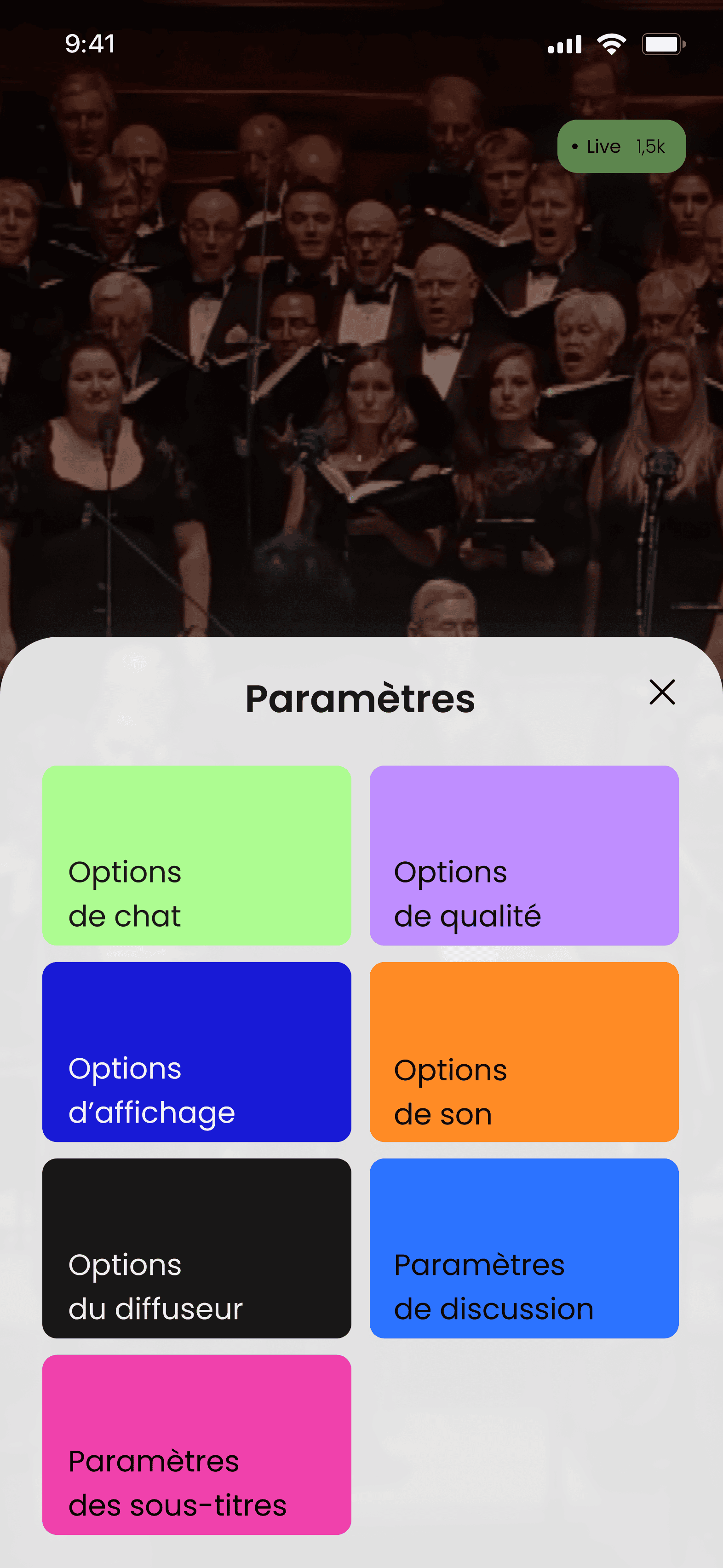 Écran live et paramètres Twitch